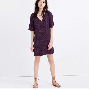 Madewell Silk Bell Sleeve V Neck Mini Shift Dress in Painted Clover XS